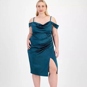 B Darlin Trendy Off-Shoulder Spaghetti-Strap Dress Teal Plus Size 22W